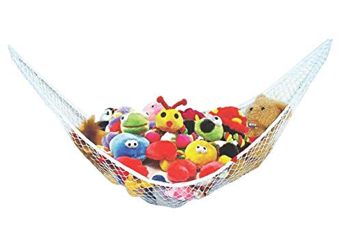 Image of Enovoe Stuffed Animal Toy Hammock - Hanging Storage Net - Toy Organizer for Clean, Organized and Orderly Room - Comes with an E-Book - Durable and Easy to Install - Nylon and Polyester (White)