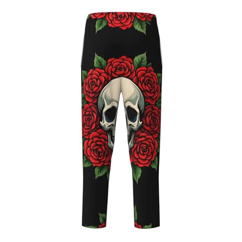 Pajama Pants Pajama Bottoms with Elastic Waistband Sleepwear Lounge Pants, Retro Skull Rose Flowers2
