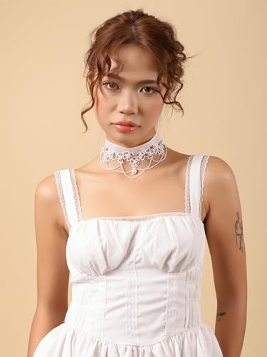 Sacina Gothic Vintage White Teardrop Lace Choker, Imitation Pearl Choker, Gothic Vintage Necklace, 1920s Jewelry, Christmas Jewelry Gift for Women4