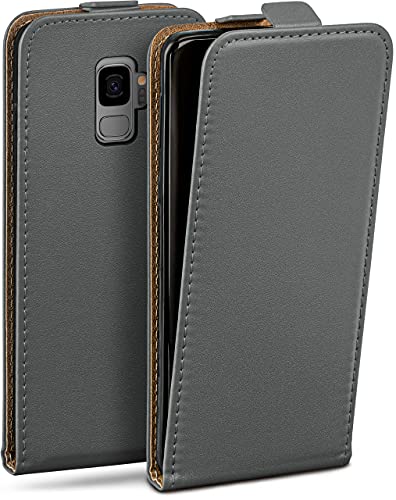 moex Flip Hülle für Samsung Galaxy S9 Hülle klappbar mit 360 Grad Schutz, Handyhülle mit Bildschirmschutz, PU Leder Handytasche Lederhülle, Flip Hülle Cover Klapphülle, Grau