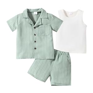 ADXSUN Kid Toddler Boy Clothes Short Sleeve Button-Down Shirt+Shorts+White Vest Summer Clothing Set 2-7T