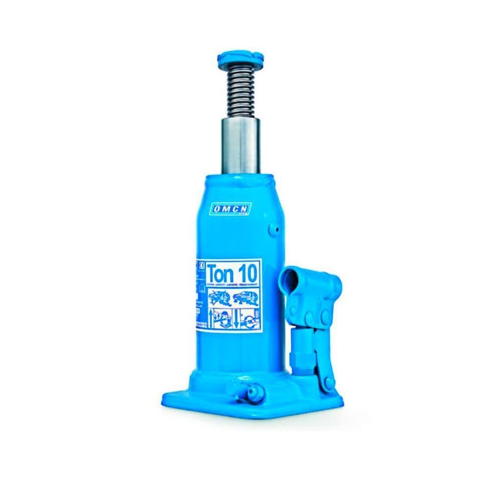 OMCN Cric Idraulico a Bottiglia, 10000 kg di Portata, Altezza di Sollevamento 51,5 cm, Base 14x14 cm, Blu