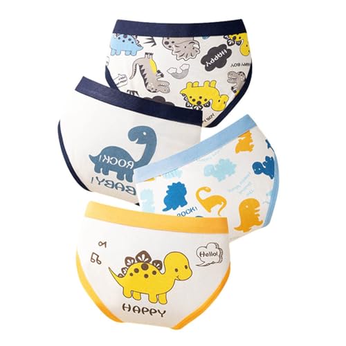 Boys Underwear 4 Pack Dinosaur Cartoon Print Toddler Briefs Moisture Wicking Stretchy Soft Breathable Underpants 2-8Y