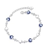 kelistom 925 Sterling Silver Bracelets for Women Teens, Love Heart Charm Chain Bracelet Bangle Fashion Jewelry Gifts (heart-2 blue zircon)