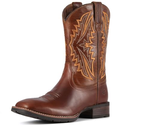 Image of SUREWAY Cowboy Boots For Men - Mens Square Toe Embroidery Western Boot,Oil /Slip Resistant,Durable Classic Pull on 10 Inch Wellington Boots - Soft Toe Full Grain Leather Work Boots