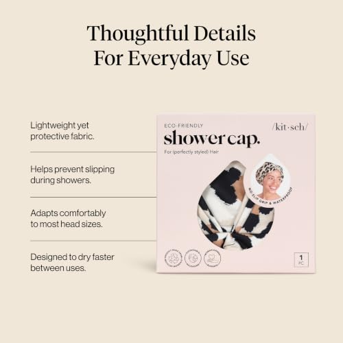 Image of Kitsch Luxury Large Shower Cap for Women - Leopard | Shower Caps for Women Reusable Waterproof - Non-slip, Comfortable Quick-dry Hair Shower Cap for All Hair Types