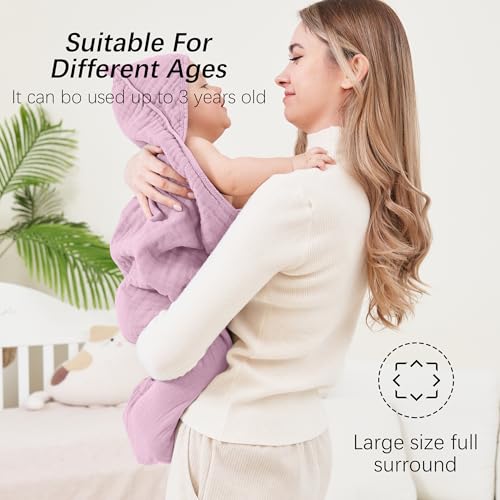 Image of SWEET DOLPHIN Muslin Hooded Baby Bath Towels - 2 Pack 100% Cotton Towel for Babies, Infants, Toddlers - 32x32Inch - Highly Absorbent and Newborn Essential, Light Sakura