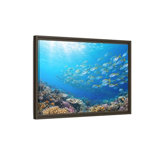 Toile Nature Fish Blue Ocean Life avec cadre Espresso 3 cm