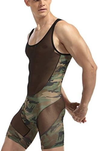 Livingly Light Men's Camouflage Tank top One Piece Wrestling Singlet Bodysuit Leotard Underwear, M