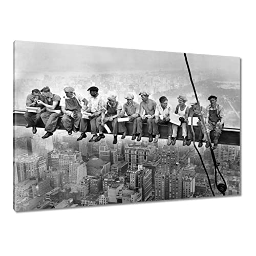 Toile ouvriers sur la poutre du déjeuner pour salon industriel chic 100x70cm