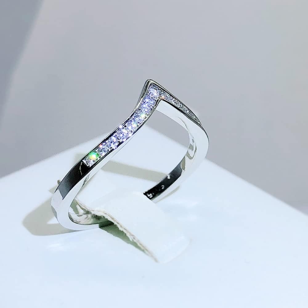 QUSIIOSLK Sterling Silver Chevron Cubic Zirconia Ring Minimalism Thumb V Shaped Round Cut Rhinestone Promise Engagement Anniversary Eternity Ring for Women Size 6-10 (Size-6) - Image 3