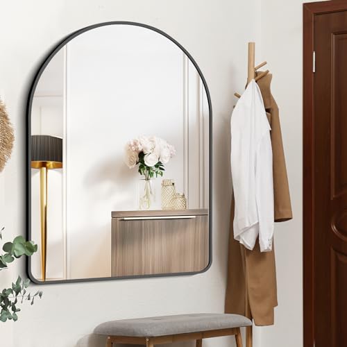 Image of FORBATH Arched Mirror 36x48 Inch, Bathroom Mirror Wall Mounted Modern Black Aluminum Alloy Frame Decor Large Dresser, for Bedroom Living Room Entryway, Hanging or Leaning Against Wall