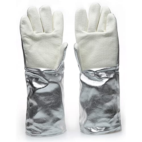 Q-FFL 45cm Aluminizado Guantes de Trabajo de Seguridad, Guantes de Soldadura, Guantes para Parrilla y Chimenea, Guantes Resistentes a Altas Temperaturas
