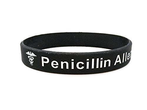 Penicillin Allergy wristbands medical alert ID bracelets. Silicone awareness bands by Butler & Grace. (1 Band Only - Black)