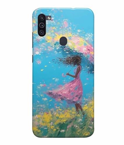 Image of Printed Hard Back Case Cover & Compatible for Samsung Galaxy M11 / Samsung Galaxy A11 | Painting Girl with Umbrella (Multicolor) - D1194