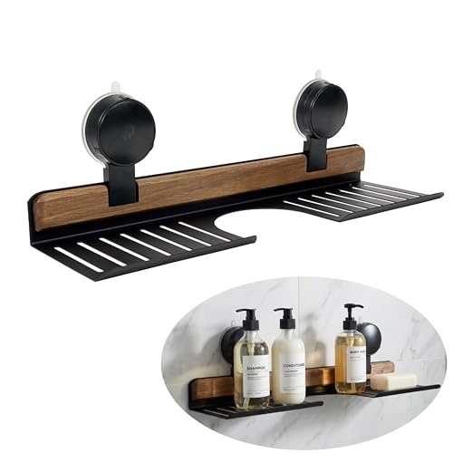 AZSRKRBM Over Sink Shelf with Walnut, 15.7' Tool-Free Organizer, Strong Suction Cup Rack with Easy Drainage for Kitchen & Bathroom