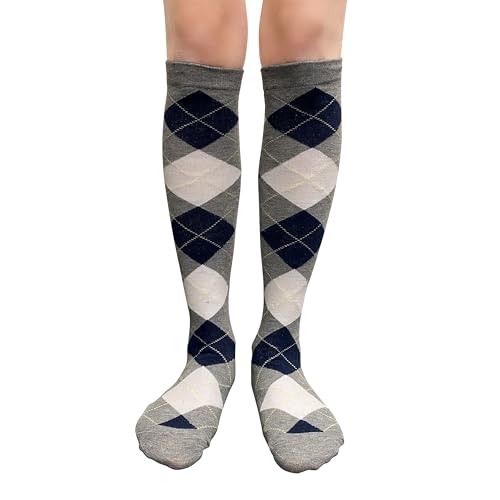 Image of Couver Women's Argyle Knee High Socks - Soft Acrylic Over the Calf Tube Style Socks for Casual Athletic - One Size