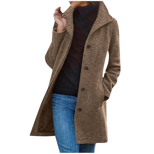 Generisch Damen Mantel Winter Kurzmantel Herbstmantel Locker Wollmantel Elegant Wintermantel Modische Wolljacke Bequeme Übergangsmantel Casual Trenchcoat Winterjacke für...
