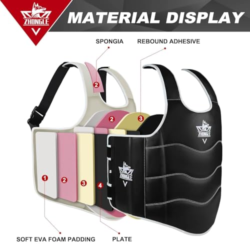 ZHONGLE Boxing Chest Protector Adjustable MMA Taekwondo Muay Thai Chest Protector, Boxing Training Heavy Fist, Adjustable Shield, Martial Arts Upper Abdomen Protective pad, Taekwondo