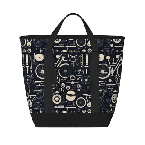 GVYGVY Bolsa de comestibles reutilizable con aislamiento, impresión de piezas de bicicleta, bolsa térmica grande y suave, bolsas de compras aislantes para comestibles, transportador de alimentos