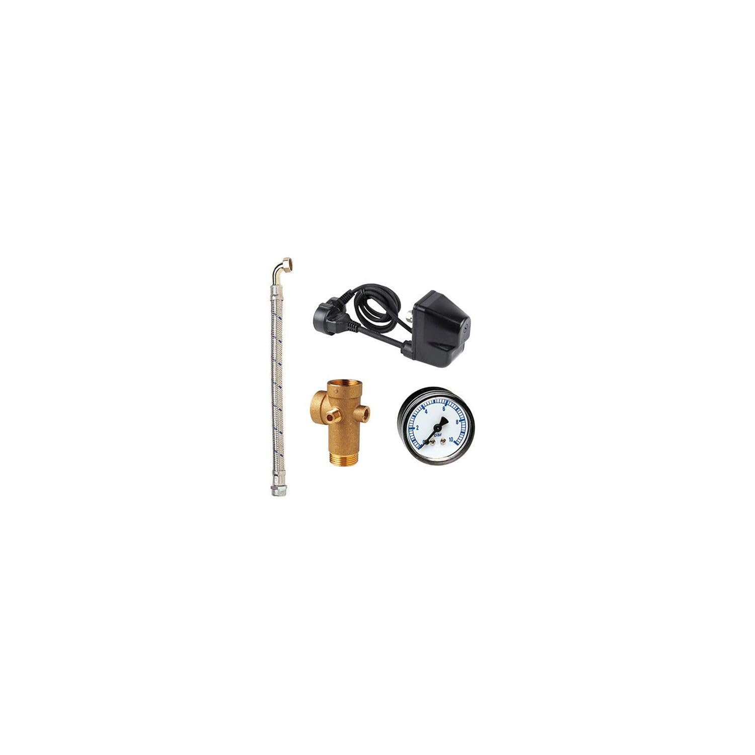 Spid'O - Kit d’Automatisation pour Réservoir à Vessie 20 à 200 L - Pressostat Câblé - Raccord 5 Voies - Manomètre