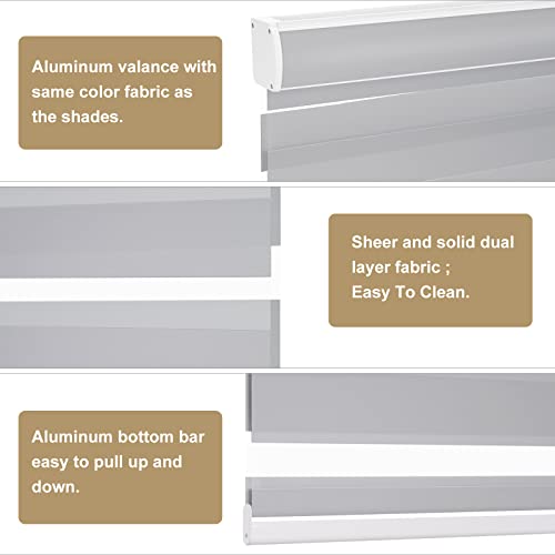 Image of Changshade Custom Size Zebra Blinds Cordless Indoor Window Shades Privacy Dual Layer for Living Room, Bedroom, Bathroom, Kitchen, Nursery, Inside Outside Mount Easy Install, Light Filtering, Grey