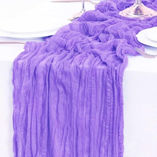 Paquete de 6 caminos de mesa de gasa morada de 10 pies de largo de 120 pulgadas de largo, camino de mesa de tela transparente para bodas, fiestas, cumpleaños, novia, verano, centro de mesa para el