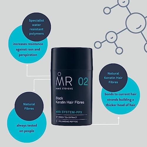 MR Hair Fibres Black, Natural Men's Hair Building Fibre with Keratin and System PPX + Green Tea Extract for Hair Growth, Conceals Thinning and Balding Hair, 15 ml - Image 4