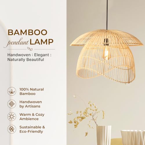 Image of Habere India-All the Cultures Fabricating India Bamboo Lampshade | Cane Lamps | Wicker Lamps | Cafe Lights | Rattan Ceiling Lights | Rattan Lamp Light (01)
