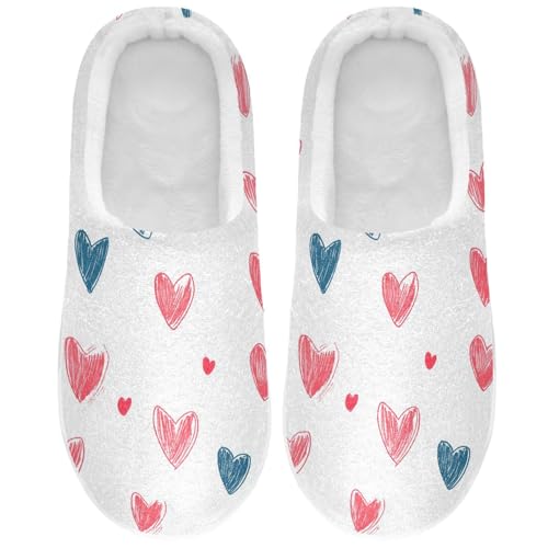 JUNZAN Cartoon Cute Love Hearts Womens Cotton House Slippers Comfortable Memory Foam Foam Slippers for Spa Christmas Presents 6-7