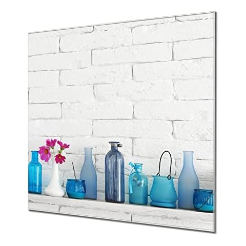 banjado® Glas Magnettafel mit 4 Magneten - Magnetwand 80x80cm mit Motiv Dekoartikel Blau - Memoboard/Pinnwand magnetisch, beschreibbar, perfekt für die Küche Cover