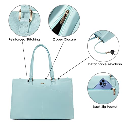 Image of LOVEVOOK Laptop Bag for Women 15.6 Inch Tote Bags Waterproof Leather Briefcase Computer Women Business Office Work Bag,Cyan-Blue