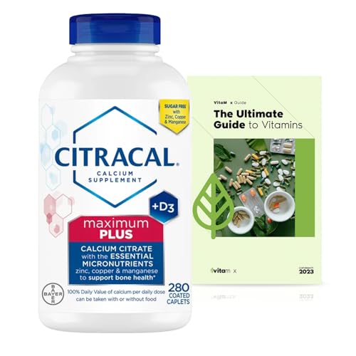 Citra-Cl Maximum Plus Calcium Citrate + Vitamin D3 Supplement Tablets 280 ct. Supports Bone Health & Strength - 4+ Month Supply + Exclusive Vitamin Guide