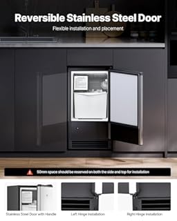 VEVOR Under Counter Ice Maker Machine, Crescent Ice, 25 Lbs/Day Stainless Steel Built in Ice Maker with Reversible Door, 22Lbs Storage Ice Maker Machine for Commercial Home Kitchen, No Drain Required