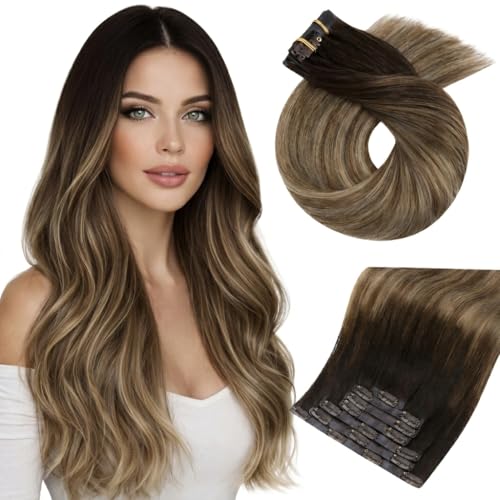 Moresoo Seamless Clip in Hair Extensions Real Human Hair Balayage