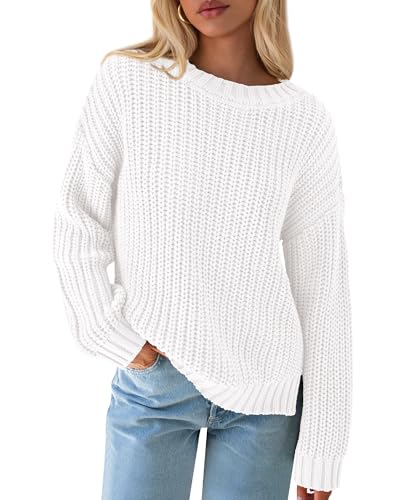 Zenlonr Women Long Sleeve Sweaters 2025 Fall Winter Ribbed Knit Pullover Sweater Casual Loose Crewneck Split Jumper Tops