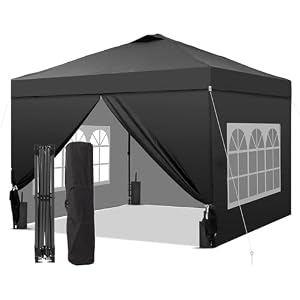 GDY 10×10 Pop Up Canopy Tent with 4 Sidewalls, Easy Set up, Outdoor Silver Coated Beach Gazebos, Carpas with 4 Sandbags, for Events, Parties,Camping. Black.