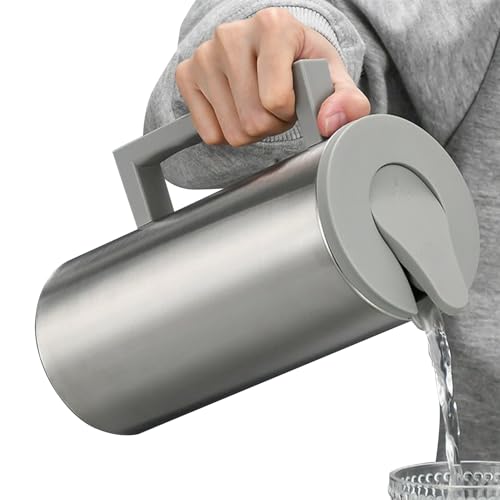 Dtaigou Jarra De Agua Acero Inoxidable | Jarra De Con Tapa Y Gran Capacidad En Acero Inoxidable,Recipiente Con Asa Antideslizante Para Bebidas Frías Y Calientes Como Cerveza Café O