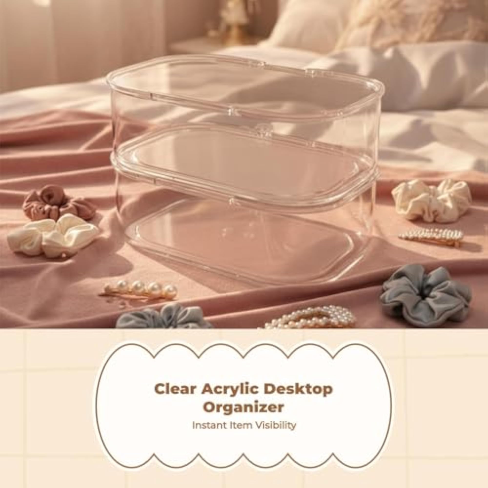 Acrylic Storage Box, Clear Hinged Lid Organizer