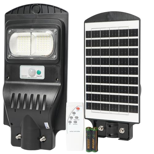 Image of Gigawatts 80 LED 30W Solar Street Light with Remote Control High Power 5Ah Battery Inbuilt 7W Solar Panel IP65 Water Resistant Outdoor Lamp for Wall Pathway Garden and Patio (1Pc, Cool White)