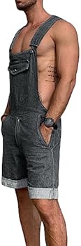 Runcati Denim overall voor heren, shorts, zomer, werkkleding, verstelbare jumpsuit, casual jeans, korte romper, losse pasvorm, blauw, XL