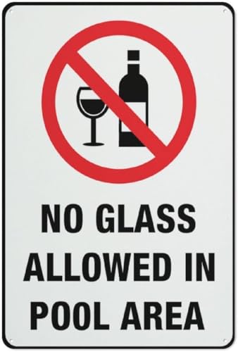 No Glass Allowed in Pool Area Sign Aluminum Metal Warning