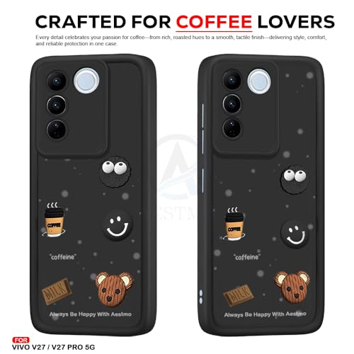 Image of AESTMO Back Case Cover for Vivo V27 / V27 Pro 5G Cover | Cute Fun Cartoon 3D Ball | Coffee Silicone Case | Full Body Protection | Camera Protection Back Cover for Vivo V27 / V27 Pro 5G (Black)