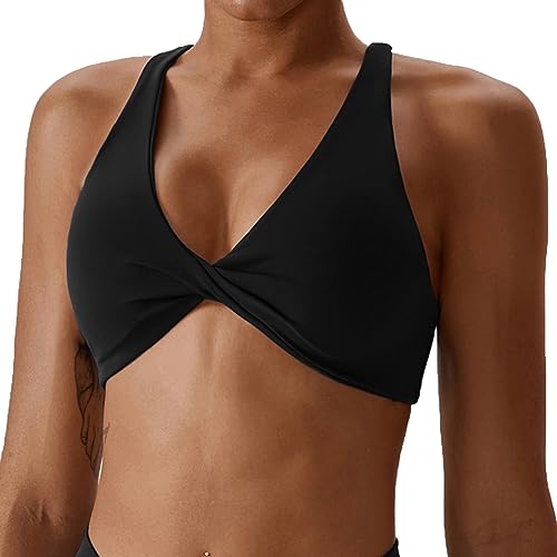 Low Support Crop Sports Bra for Women Low Impact Camisoles Comfy Strap Yoga Gym Workout Bras(Black,M)