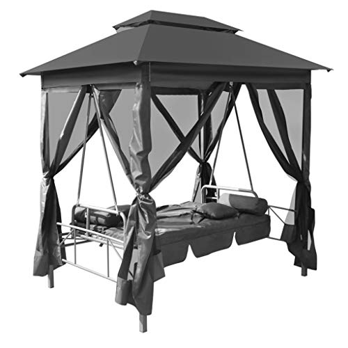 Tidyard Hollywoodgunga med soltak, trädgårdsgunga, trädgårdsbänk, trädgårdsstol, trädgårdsmöbler, antracit 220 x 160 x 240 cm, stål