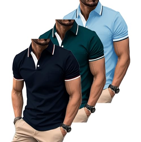 ZITY 3 Pak Heren Polo Korte Mouwen Golf Poloshirt Men Polo Shirt voor Werk Zomer 3 Pack T Shirt Lichtgewicht Ademend Shirts voor Vakanties Wandelen