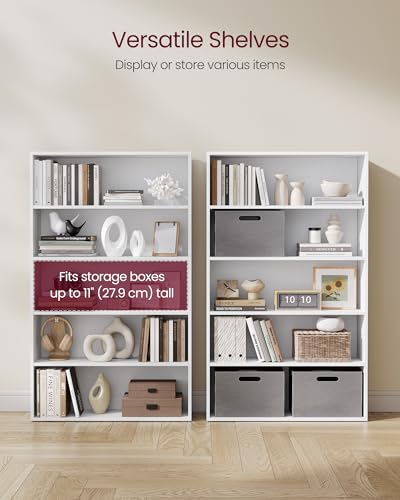 Image of VASAGLE Set of 2 Bookshelves, 30 Inches Wide, 5-Tier Open Bookcases with Adjustable Storage Shelves, Floor Standing Units, Cloud White ULBC175T14-2
