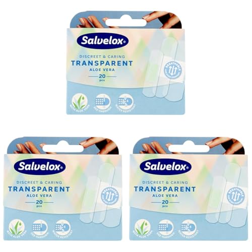 Salvelox ® | Transparent Aloe Vera 20 | Apósito con Aloe Vera discreto y transparente que permite la transpiración de la piel y es resistente al agua y a la suciedad | 20 Unidades (Paquete de 3)
