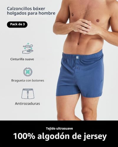 Calzoncillos boxer de algodón sueltos con botón para hombre pack de 3 y 6 2