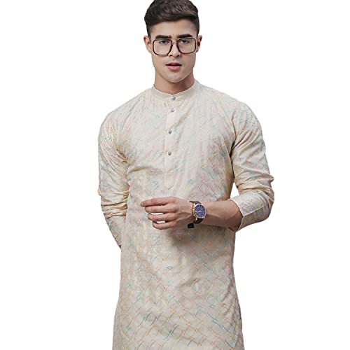 Image of SOJANYA Men's Silk Intricate Multi-Thread Embroidered Long Kurta | Ethnic Wear for Festive & Wedding